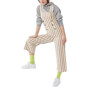 Urban Outfitters Murphy Striped Tan and White Jumpsuit